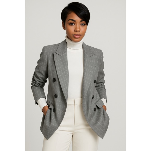 Women's Double Breasted Blazer - A New Day Gray Pinstripe XL - Picture 1 of 10